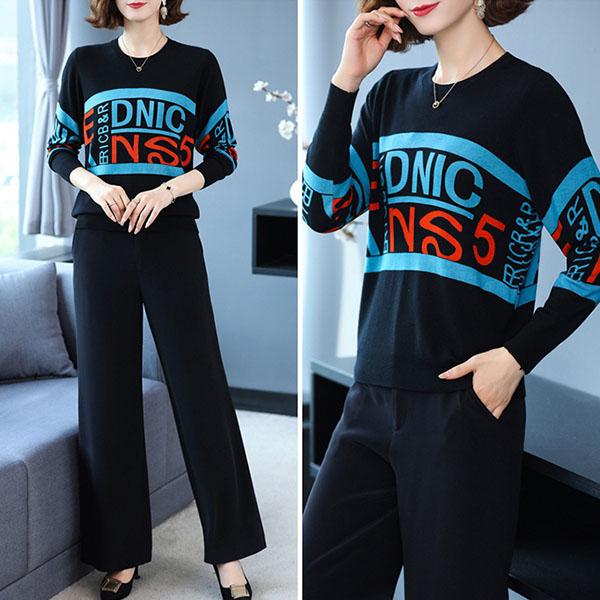 Autumn Winter Women's Printed Sweater Loose Large Size Jumper Long Sleeve Casual Round Neck Sweater Knitwear
