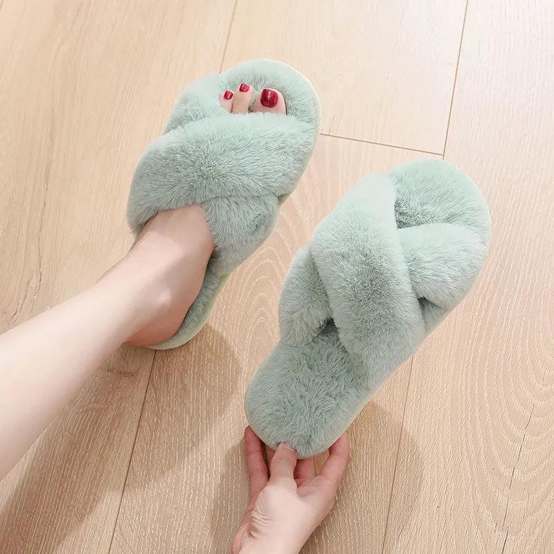 Winter Wool Slippers Women Wear Indoor Non-slip Home Household Warm Cotton Shoes