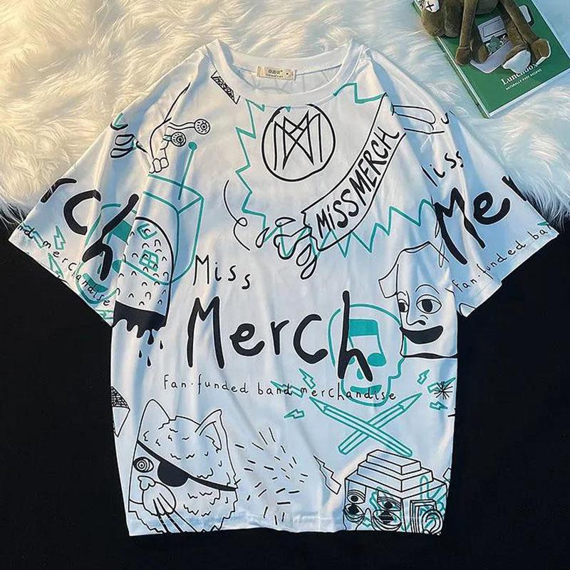 High Street T-shirts Hip Hop Trend Graffiti Print Tees Summer Oversized O-neck Short Sleeve Casual Shirts Men Clothing