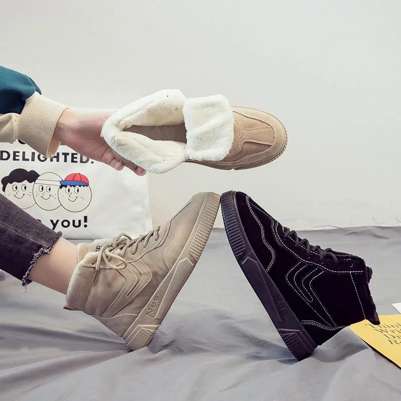 Winter High-top Plus Velvet Warm Cotton Shoes British Style Martin Boots Women's Short Boots Wild Snow Boots