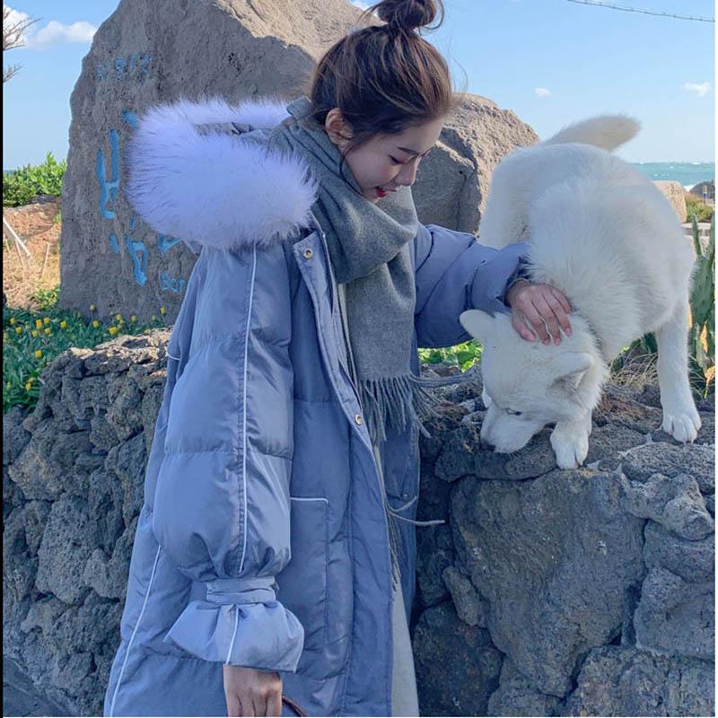 Winter Women's Cotton Jacket Over The Knee Long Large Fur Collar