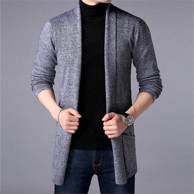 Sweater Jacket Men's Autumn and Winter Slim Long Solid Color Knitted Jacket Fashion Men's Casual Sweater Cardigan Jacket