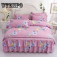 Bed Skirt Queen Size Single-Layer Skin-Friendly Cotton Bedspread 4PCs Set Includ
