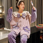 Pajamas Women Autumn Winter Sleepwear Coral Fleece Velvet Thickening Flannel Warm Nightwear Long Sleeve Loose Top Pant Set Cartoon Cute Home Wear Suit