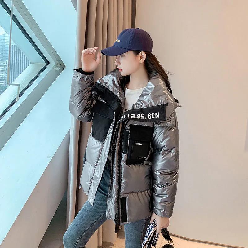 Winter Fashion Ladies Shiny Down Jacket Short Color Thick Loose Hooded Down Jacket