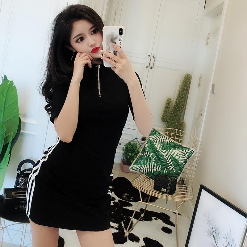Women's summer sportswear casual stand-up collar dresses feminine plus size slim skirt