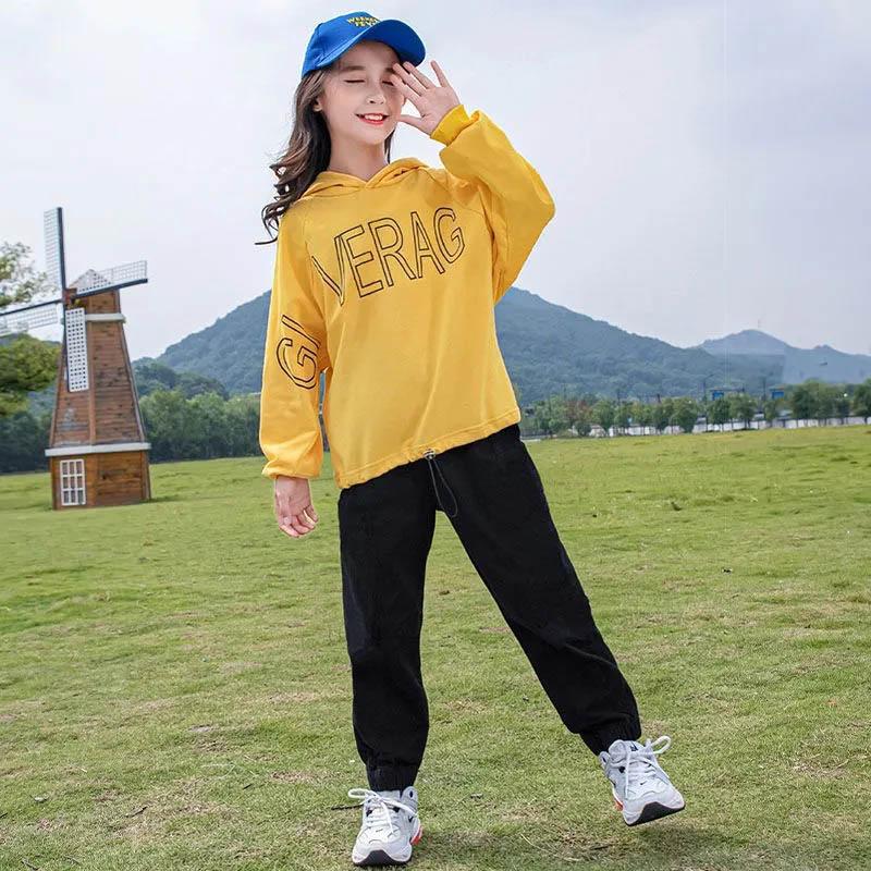 Girls Sweater Set Hooded Pullover Long Sleeve Sweater Casual Loose Pants Two Piece Set Spring and Autumn Children Sports Two Piece Set