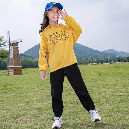 Girls Sweater Set Hooded Pullover Long Sleeve Sweater Casual Loose Pants Two Piece Set Spring and Autumn Children Sports Two Piece Set