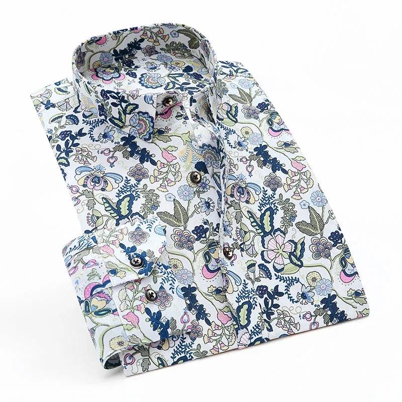 Spring and Summer Men's Shirts Men's Long-sleeved Slim-fitting Thin Korean Version Fashion Printing Shirts Trendy Youth Men's Clothing
