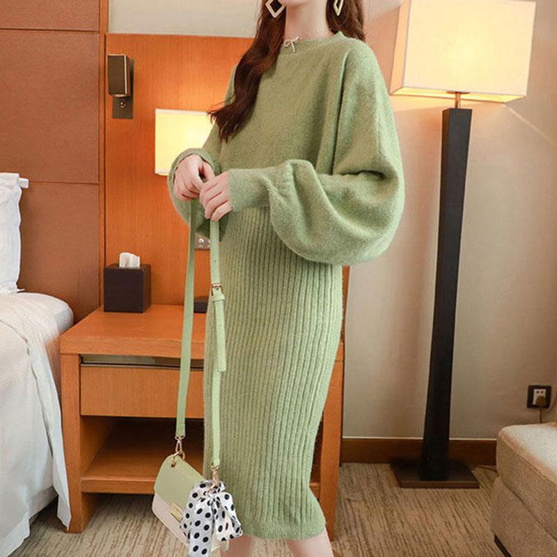 Two Piece Set Women Autumn Wear Loose Pullover Batwing Sweater and Sleeveless Strap Sweater Dress Ladies Outfits