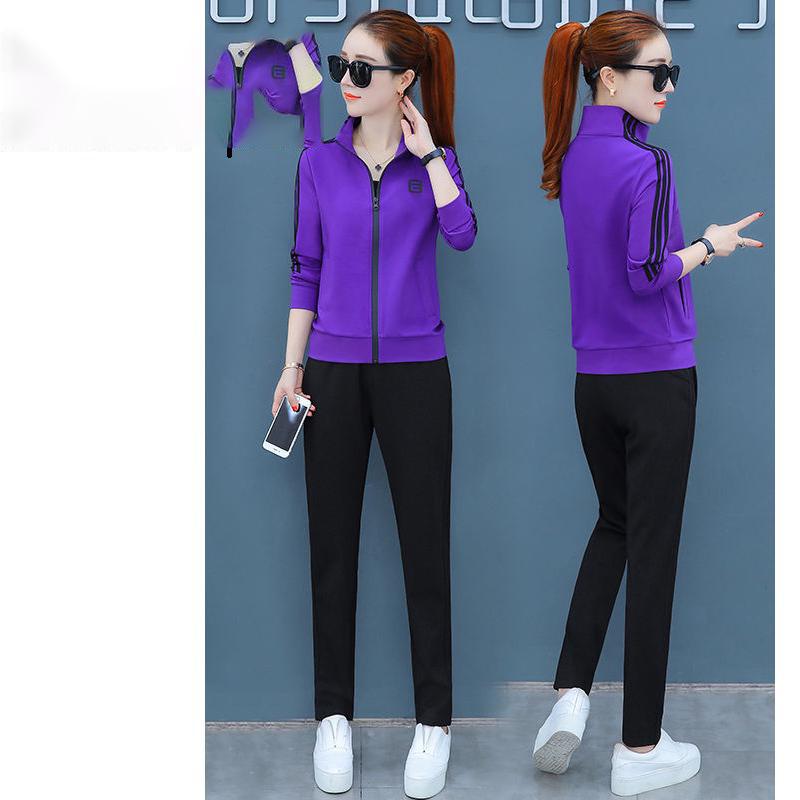 Joker Long-Sleeved Casual Sweatshirt Set Large Size Spring And Autumn Women's 2pcs Set