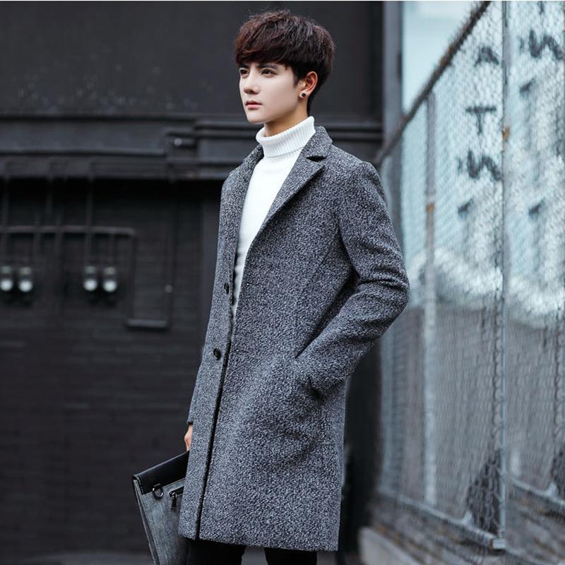 Windbreaker Men's Autumn and Winter Casual Mid-length Woolen Coat Men's Jacket Fashion Handsome Woolen Coat