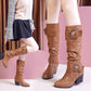 Leather Buckle High-heel Knee-High Boots Women's Leather High Boots Thick-heeled Knight Boots Plus Size 35-43 Cowboy Boots