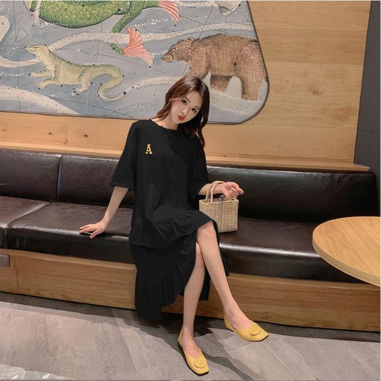 Ruffle Irregular Women's Summer Dress Short Sleeve Round Neck  Daily Wear Home Dating Party