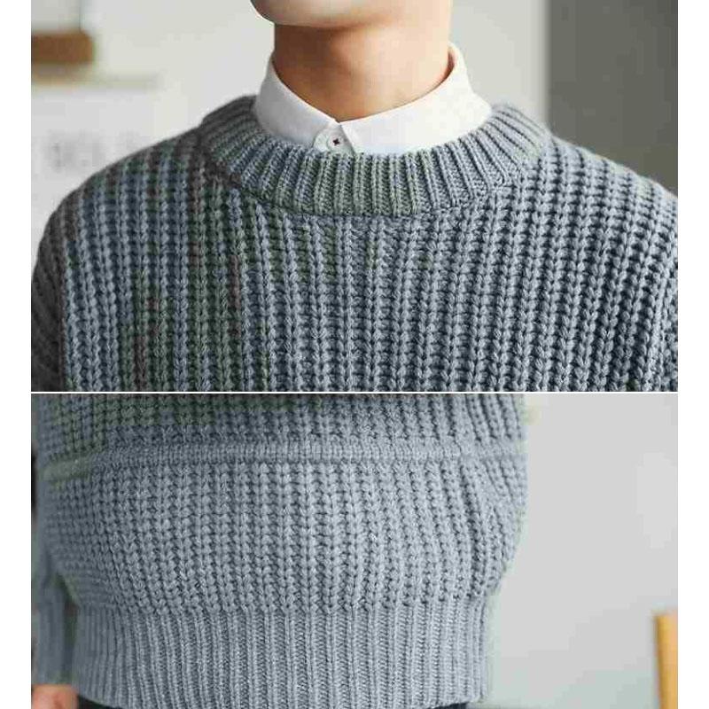Fall Men's Sweater Trend Solid Color Loose Round Neck Sweater Men's Pullover Thick Line Long-sleeved Top