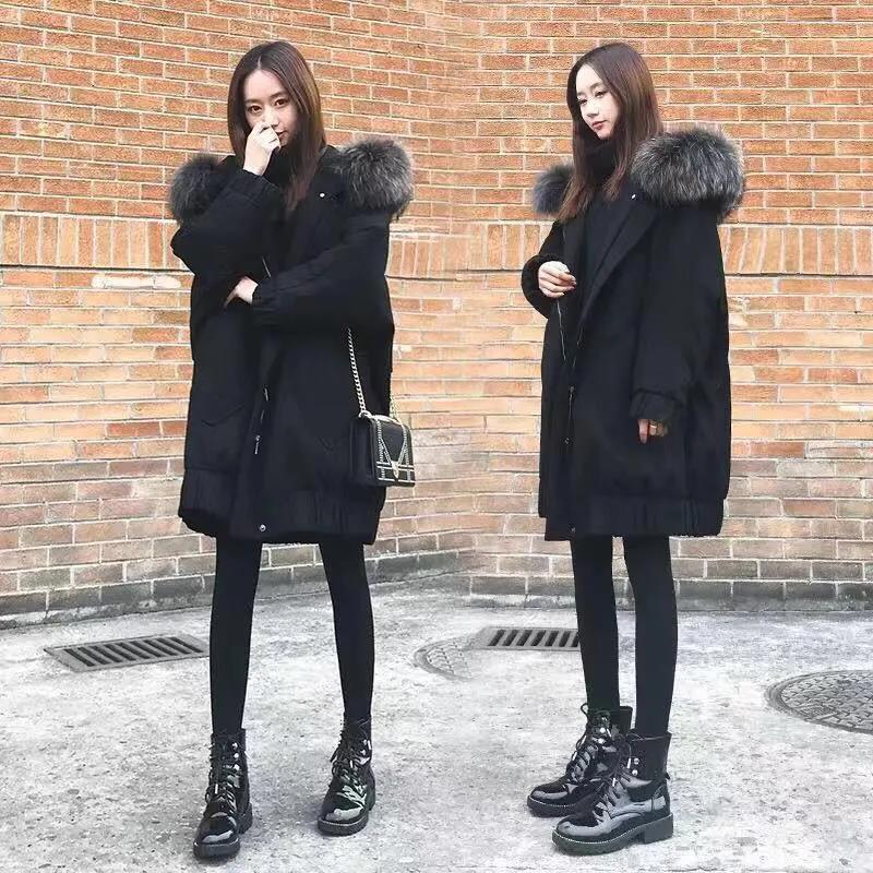 Winter Down Jacket Cotton Jacket Korean Version of Loose Mid-length Thick Coat Big Fur Collar Cotton Coat