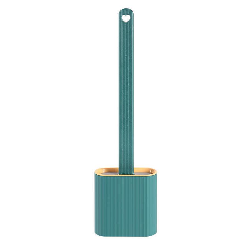 Toilet Brush Water Leak Proof with Base Silicone Wc Flat Head Flexible Soft Bristles Brush with Quick Drying Holder Set