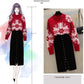 Autumn and Winter Sweater Set Women Snowflake Print Sweater and Mohair Bodycon Skirt Two-piece Set Ladies Christmas Sweater Set