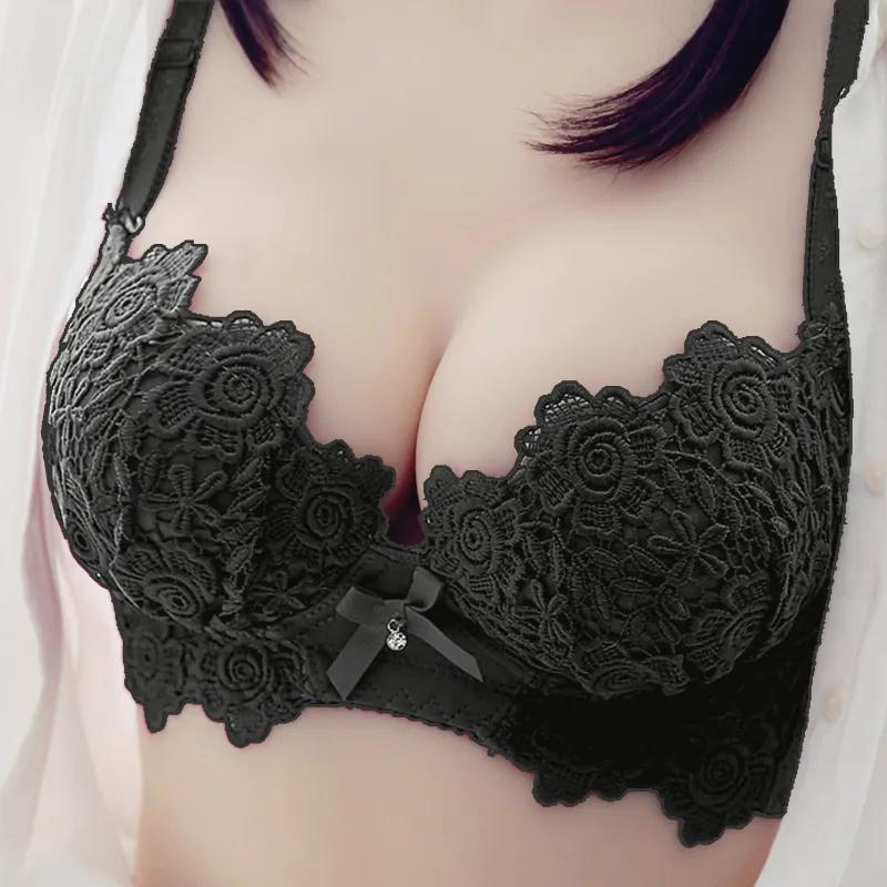 Sexy Bras Women Push Up Bra Floral Lace Gathered Bralette Plus Size Underwear Pink White Kawaii Girl Women Plus Size Bra Sexy