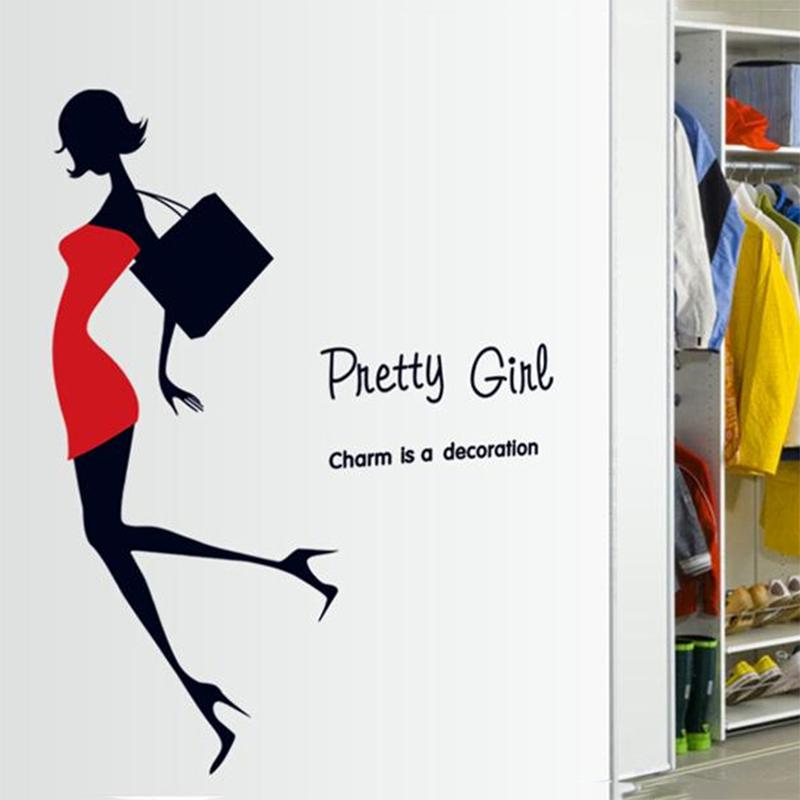 Beauty Mini Skirt High Heels Wall Stickers Shopping Malls Women Shoes Counters Window Glass Stickers
