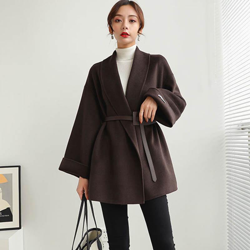 Thickened and Cotton Double-sided Woolen Coat for Women In The Long Section of Winter Slimming Cloak-style Woolen Coat with Belt