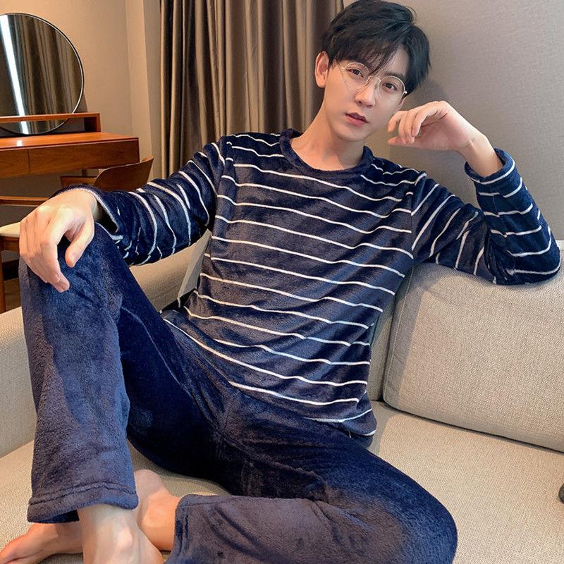 Pajamas Men's Winter Thickening Plus Velvet Warmth and Fertilizer Plus Size Loose Home Service Suit