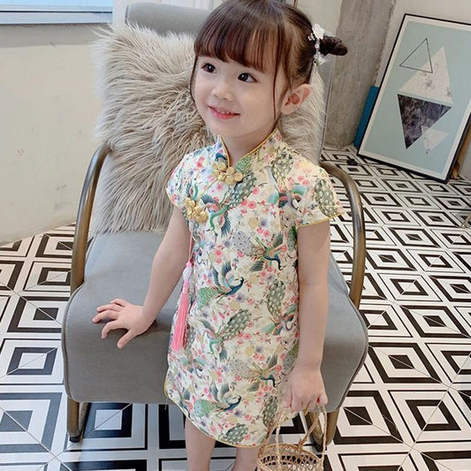 Children's Clothing Girls Spring and Summer Children's Self-cultivation Cheongsam Dress Princess Dress Chinese Style Retro Dress