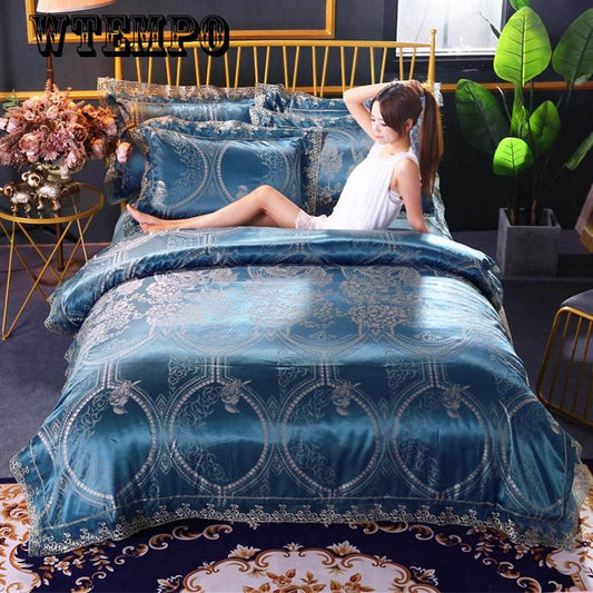 4pcs Bedding Set Luxury Bedlinen Luxury Silk Lace Quilt Cover Duvet Cover Bed Sheet Soft Pillowcase