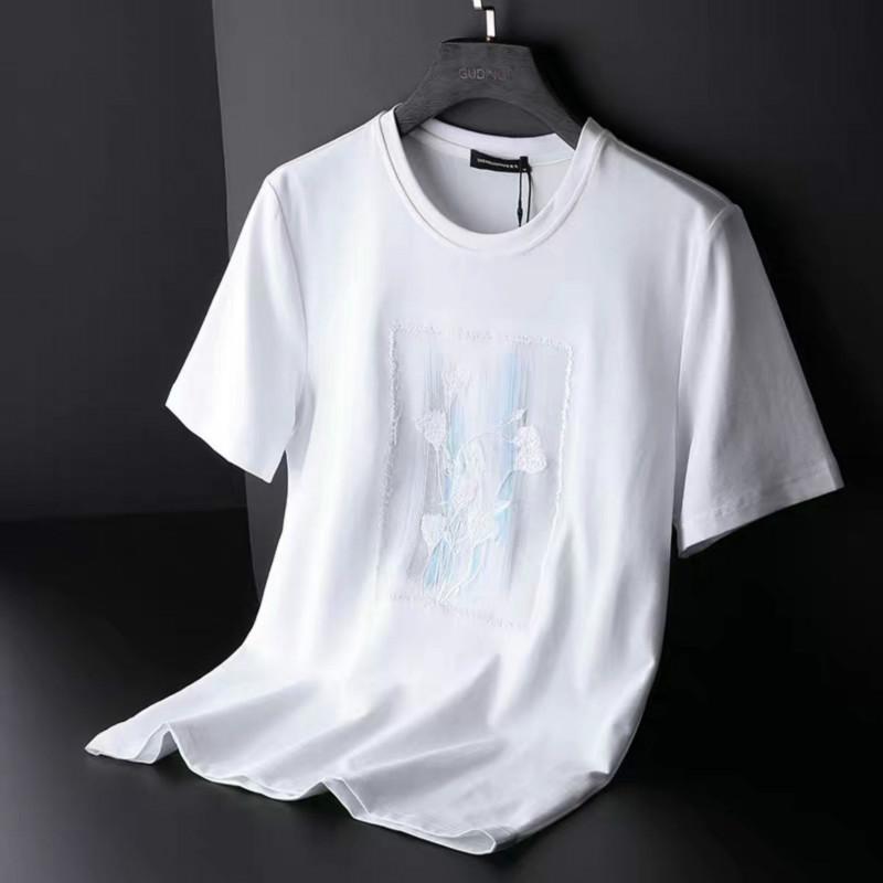 Men's Summer Fashion All-match Short-sleeved T-shirt Large Size Trend Casual Embroidery Slim T-shirt