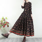 Hua Funi Retro Big Swing Cotton and Linen Women's Dress Spring Super Long Print Waist Temperament Long Skirt Loose Ethnic Style Dress