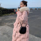 White Duck Down Embroidered Down Jacket Women's Horn Button Long Fur Collar Thick Winter Jacket