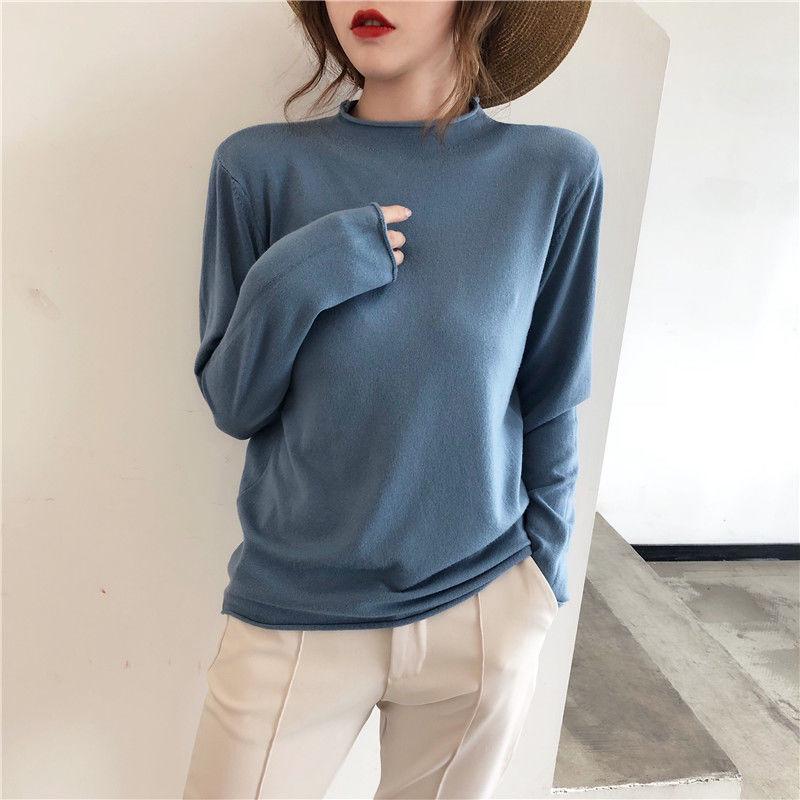 Semi-high collar bottoming shirt loose slim pullover sweater