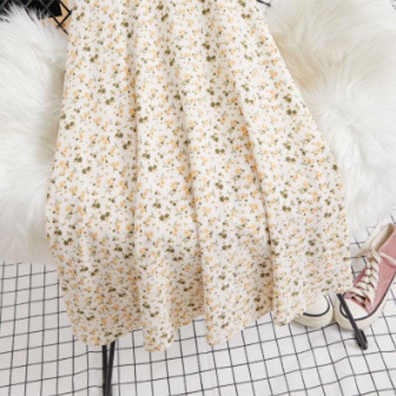 Cool Printed Chiffon Skirt Women's Summer Mid-length Small Fresh Floral High-waisted Over-the-knee Long Skirt