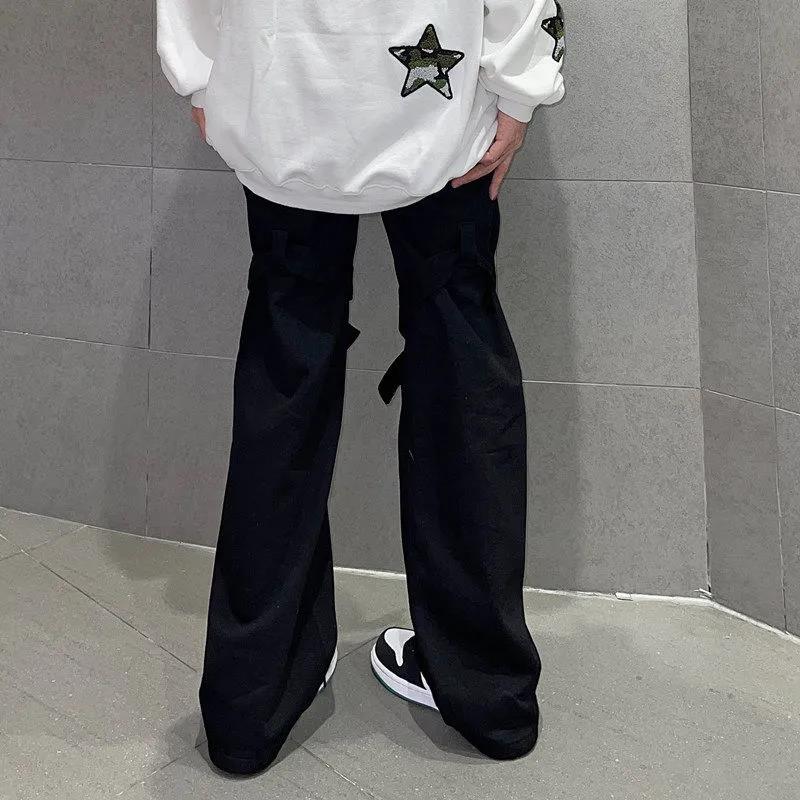 American High Street Tidal Card Gradient Straps Jeans Women Loose High Waist Wild Long Pants INS Tide