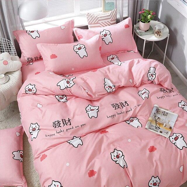 Cheap Four-Piece Bedding Set Quilt Cover Sheet Pillowcases Suit Polyester Anti-Static Delicate Children's Student Princess Style