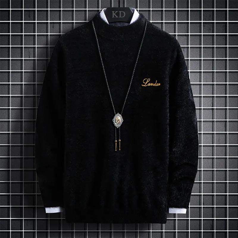 Thick Mink Velvet Turtleneck Sweatshirts Men Fashion Loose Knit Warm Sweater Trendy Mens Sweaters