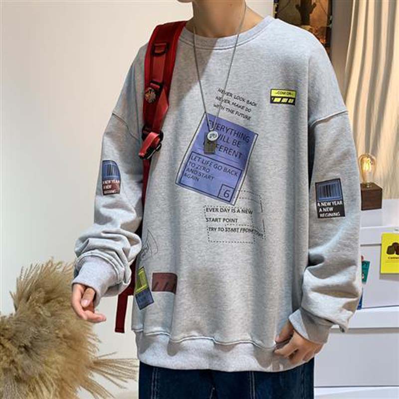 Literary Men's and Women's Round Neck Sweater Men's Loose Plus Size Shirt All-match Bottoming Shirt Jacket