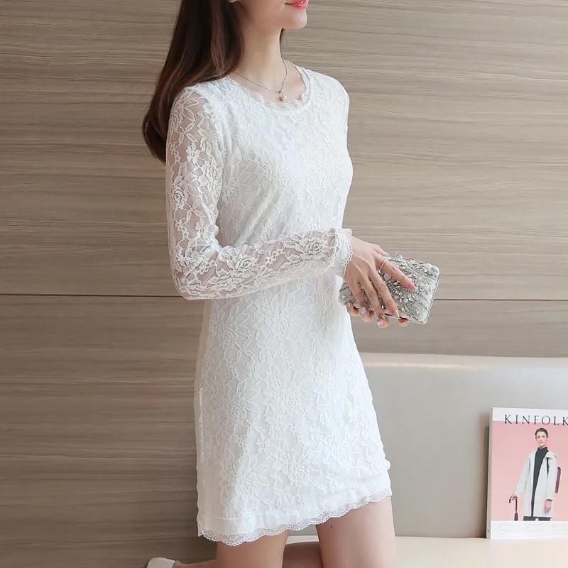Large Size Lace Dress Women Long Sleeve Midi Skirt Slim Elegant Bottoming Skirt Summer Long