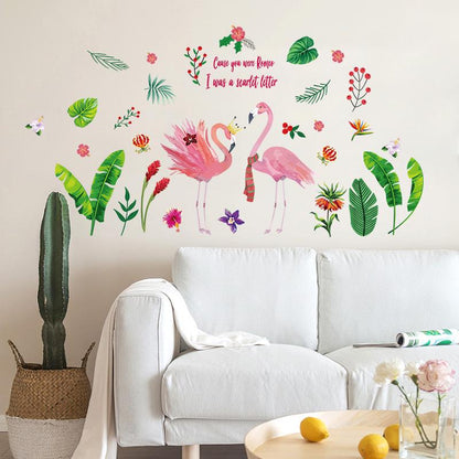 Nordic home ins wind girl heart dress stickers green leaf flamingo wall stickers romantic love
