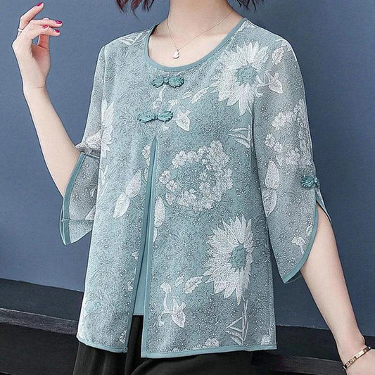 Women's Summer Embroidered Short Sleeve T-Shirt Round Neck Loose Print All-match Top