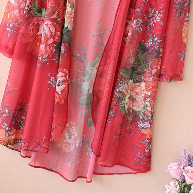 Women's Sun-Dress 1pcs Chiffon Cardigan Flowers Sun Protection Clothing Mid-length Plus Size Loose Outer Thin Coat Beach Air-conditioned Rooms