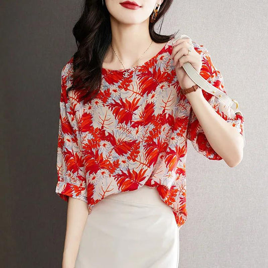 Women's  Summer Lace Bottoming Shirt Short Sleeve Round Neck Loose Top