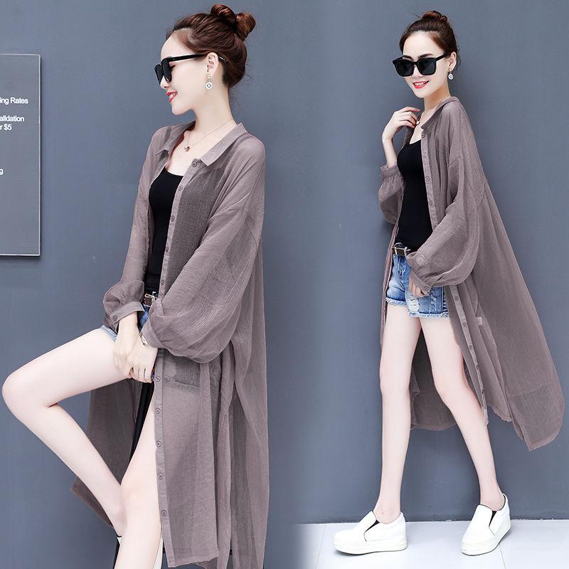 Chiffon Cardigan Women's Sun Protection Clothing Sun-Dress Mid-length Plus Size Shawl Loose Outer  Thin Coat Beach