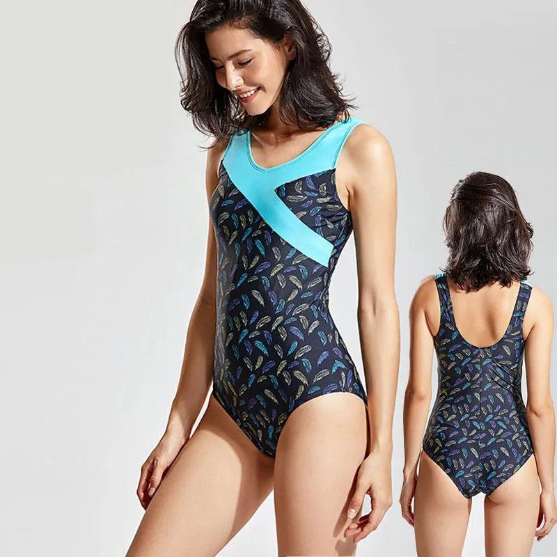 Plus Size Simple Printed One-piece Swimsuit Women Cover Belly Show Thin Flower Swimwear Beach Seaside Swimming Suit Breathable