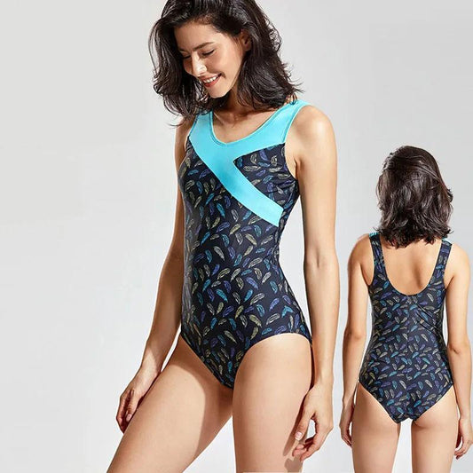 Plus Size Simple Printed One-piece Swimsuit Women Cover Belly Show Thin Flower Swimwear Beach Seaside Swimming Suit Breathable