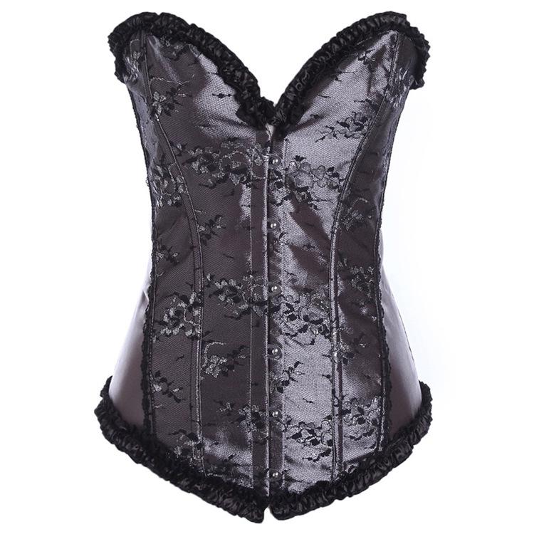 Jacquard Women's Spiral Steel Boned Overbust Corsest & Bustiers Long Torso Body Shaper Corset With