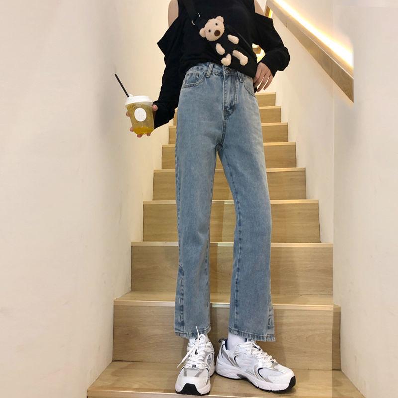 WTEMPO Women's Jeans Loose and Slim Wide Leg Straight  Denim Big Pocket Trousers Button Split