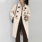 Retro Horn Button Woolen Coat Women Mid-length Windbreaker Plus Cotton Thick Autumn and Winter Jacket Women