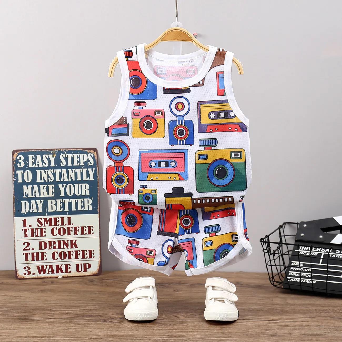 Children's Two-piece Boy Summer Vest Suit Sportswear Ice Silk Sleeveless Shorts Quick-drying Clothes Mesh Thin