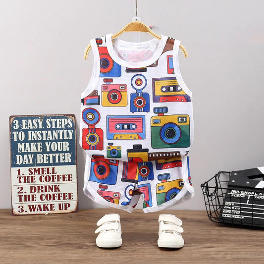 Children's Two-piece Boy Summer Vest Suit Sportswear Ice Silk Sleeveless Shorts Quick-drying Clothes Mesh Thin